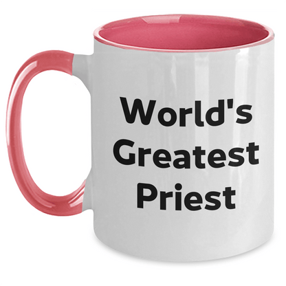 Funny Priest Gifts from Friends - 'World's Greatest Priest' Two Tone Coffee Mug for Men, Navy and White White/Pink / 11oz