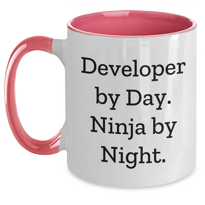 Developer Gifts from Ninja by Day Two Tone Coffee Mug, Funny Quote for Dad's Special Day, Gifts for Developers, Unique Father's Day Unique Gift - Main