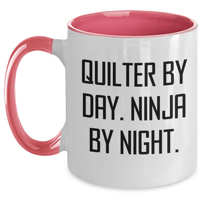 Quilter Gifts from Friends - Two Tone Coffee Mug for Quilter Men - Quilter By Day. Ninja By Night. Funny Quote for Father's Day Unique Gifts - Main