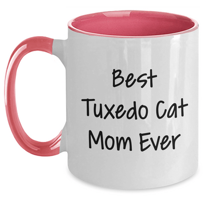 Funny Tuxedo Cat Mom Ever Gifts from Family to Dad for Father's Day Unique Two Tone Coffee Mug White/Pink / 11oz