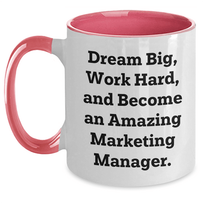 Marketing Manager Gifts, Inspirational Two Tone Coffee Mug, Gifts from Friends, Gifts for Marketing Manager, Dream Big, Work Hard, Graduation Unique Gifts, 11oz Ceramic Mug White/Pink / 11oz