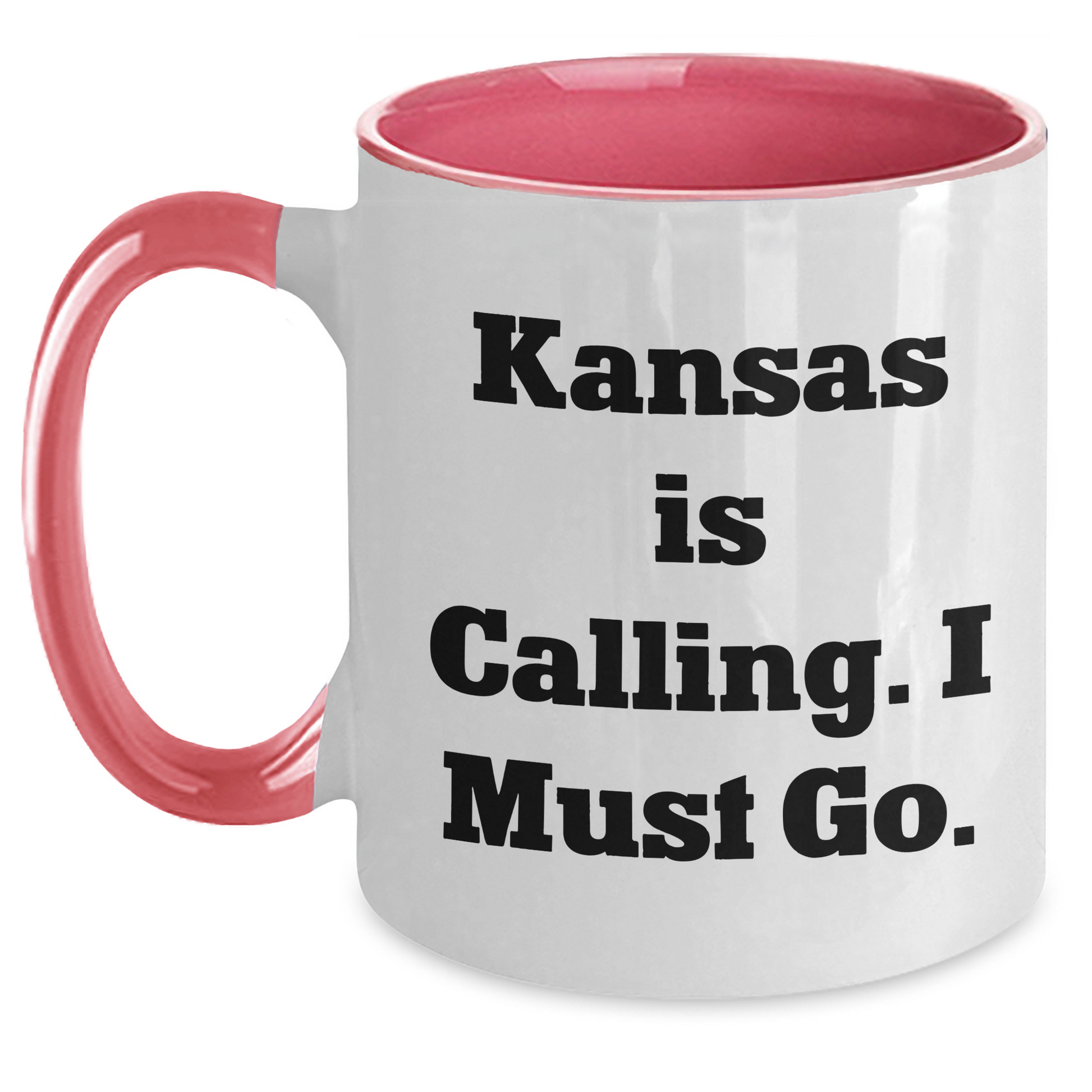 Funny Kansas Gifts from Friends to Family - 'Kansas Is Calling. I Must Go.' Two Tone Coffee Mug for Mother's Day - Main