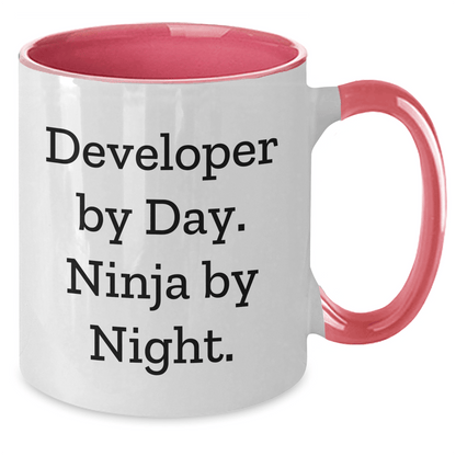 Developer Gifts from Ninja by Day Two Tone Coffee Mug, Funny Quote for Dad's Special Day, Gifts for Developers, Unique Father's Day Unique Gift