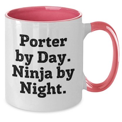 Porter By Day Funny Ninja By Night Two Tone Coffee Mug Gifts for Men on Father's Day - Additional
