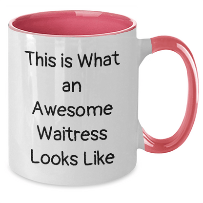 Funny Waitress Gifts from Men to Waitress Friends - Two Tone Coffee Mug, This Is What An Awesome Waitress Looks Like, Graduation Unique Gifts