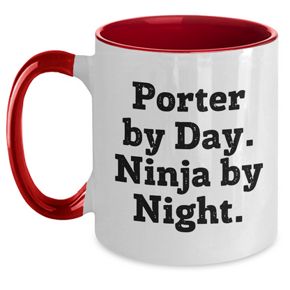 Porter By Day Funny Ninja By Night Two Tone Coffee Mug Gifts for Men on Father's Day - Main