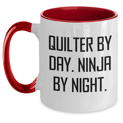 Quilter Gifts from Friends - Two Tone Coffee Mug for Quilter Men - Quilter By Day. Ninja By Night. Funny Quote for Father's Day Unique Gifts - Main
