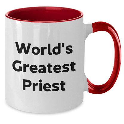 Funny Priest Gifts from Friends - 'World's Greatest Priest' Two Tone Coffee Mug for Men, Navy and White