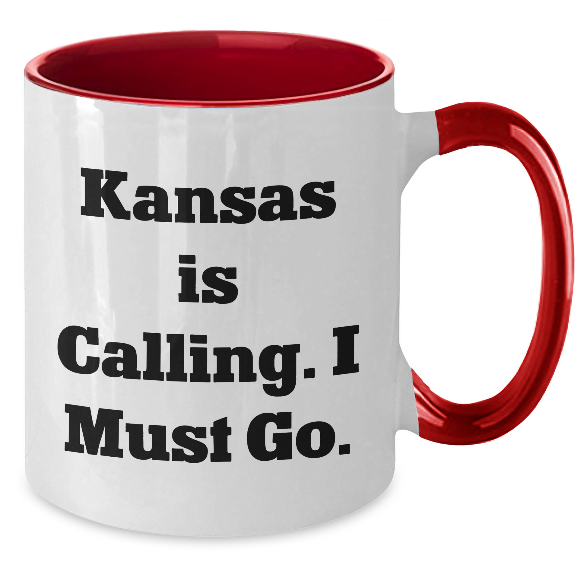 Funny Kansas Gifts from Friends to Family - 'Kansas Is Calling. I Must Go.' Two Tone Coffee Mug for Mother's Day - Additional