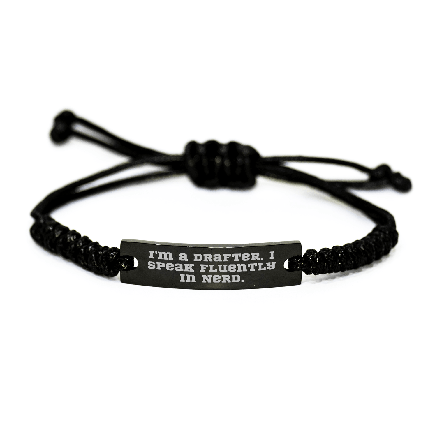 Drafter Gifts, Funny Quote, Adjustable Rope Bracelet for Men, 'I'm A Drafter. I Speak Fluently In genius.' - Unique Father's Day Unique Gifts from Friends, Coworkers, Family small / Black