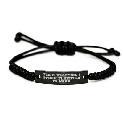 Drafter Gifts, Funny Quote, Adjustable Rope Bracelet for Men, 'I'm A Drafter. I Speak Fluently In genius.' - Unique Father's Day Unique Gifts from Friends, Coworkers, Family small / Black