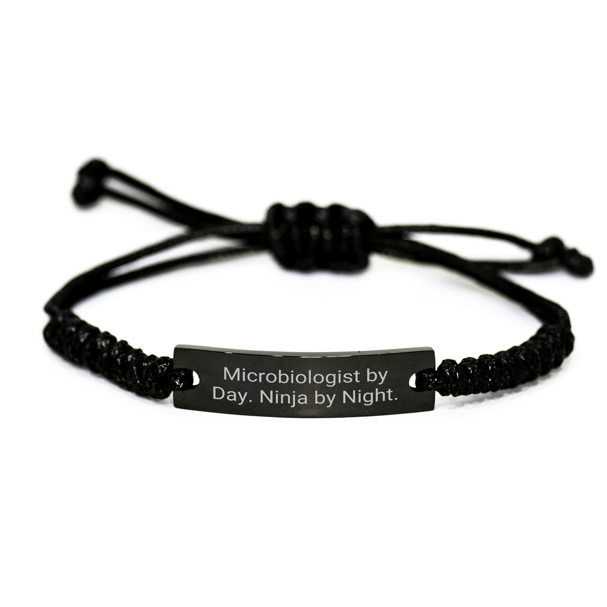 Funny Microbiologist Gifts from Friends to Microbiologist - 'Microbiologist By Day. Ninja By Night.' Rope Bracelet, Graduation Unique Gifts for Him or Her small / Black
