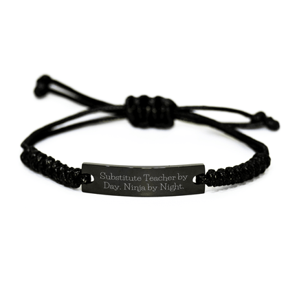 Substitute Teacher Gifts, Funny Quote Rope Bracelets for Mother's Day, Gifts from Family to Substitute Teacher By Day. Ninja By Night. small / Black