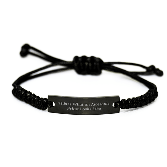Funny Priest Gifts, This Is What An Awesome Priest Looks Like, Adjustable Rope Bracelet for Priest, Father's Day Unique Gifts from Men to Priest small / Black