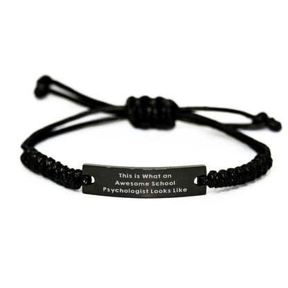 Funny School Psychologist Gifts for Him from Friends on Father's Day - Inspirational Rope Bracelet with Black Stainless Steel and Interlaced Rope small / Black
