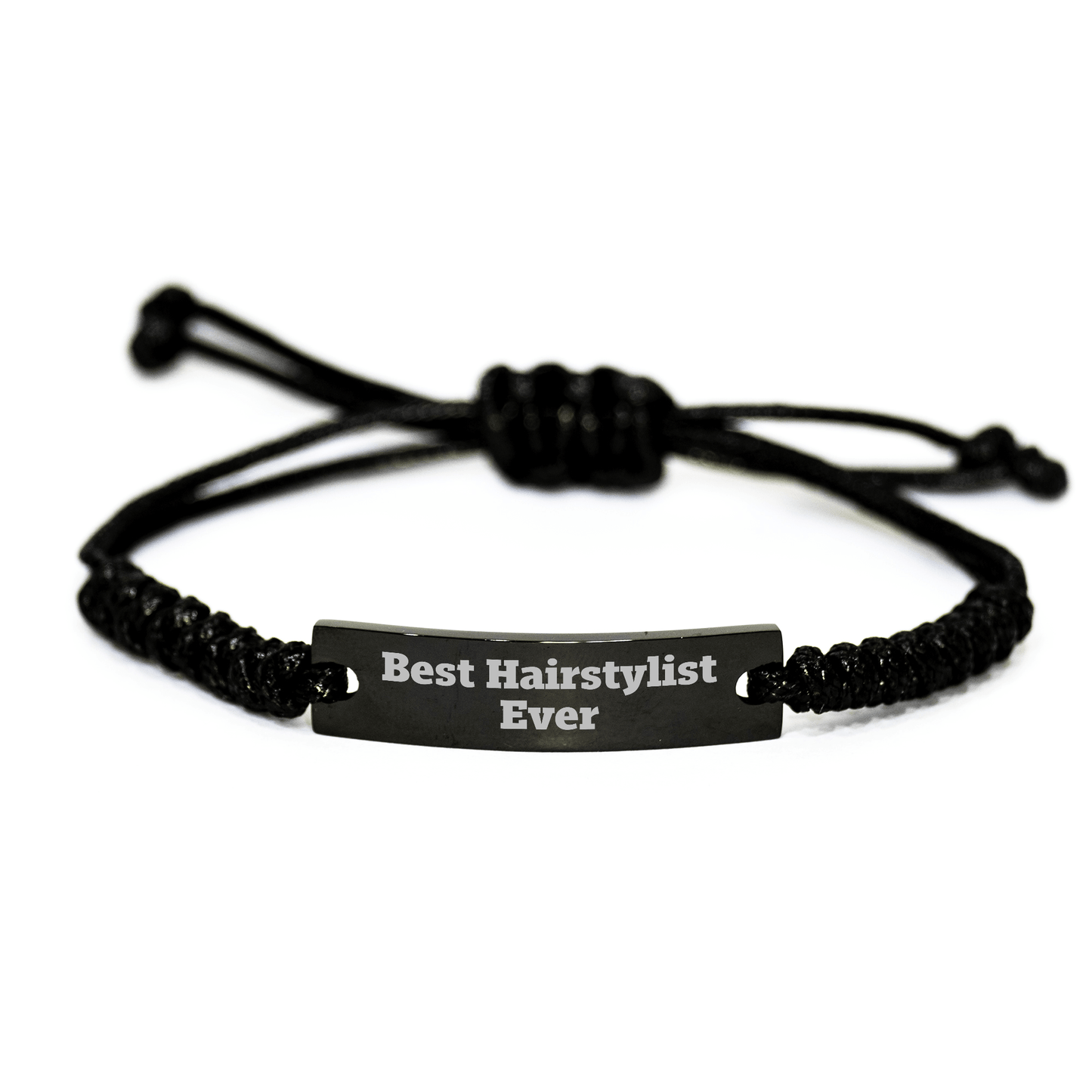 Hairstylist Gifts from Friends - Best Hairstylist Ever Quote Rope Bracelet for Mother's Day - Adjustable Black Stainless Steel with Interlaced Rope small / Black