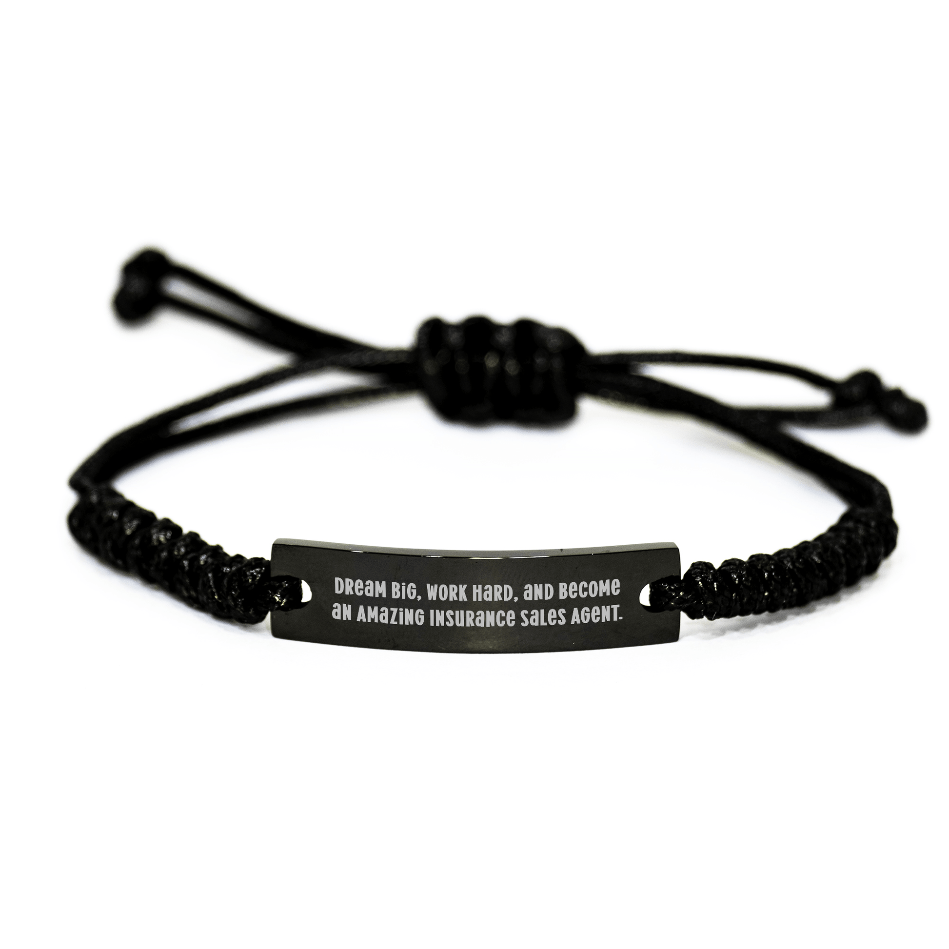 Inspiring Insurance Sales Agent Rope Bracelet Gift from Friends, Coworkers, or Family for Graduation - 'Dream Big, Work Hard, And Become An Amazing Insurance Sales Agent.' small / Black