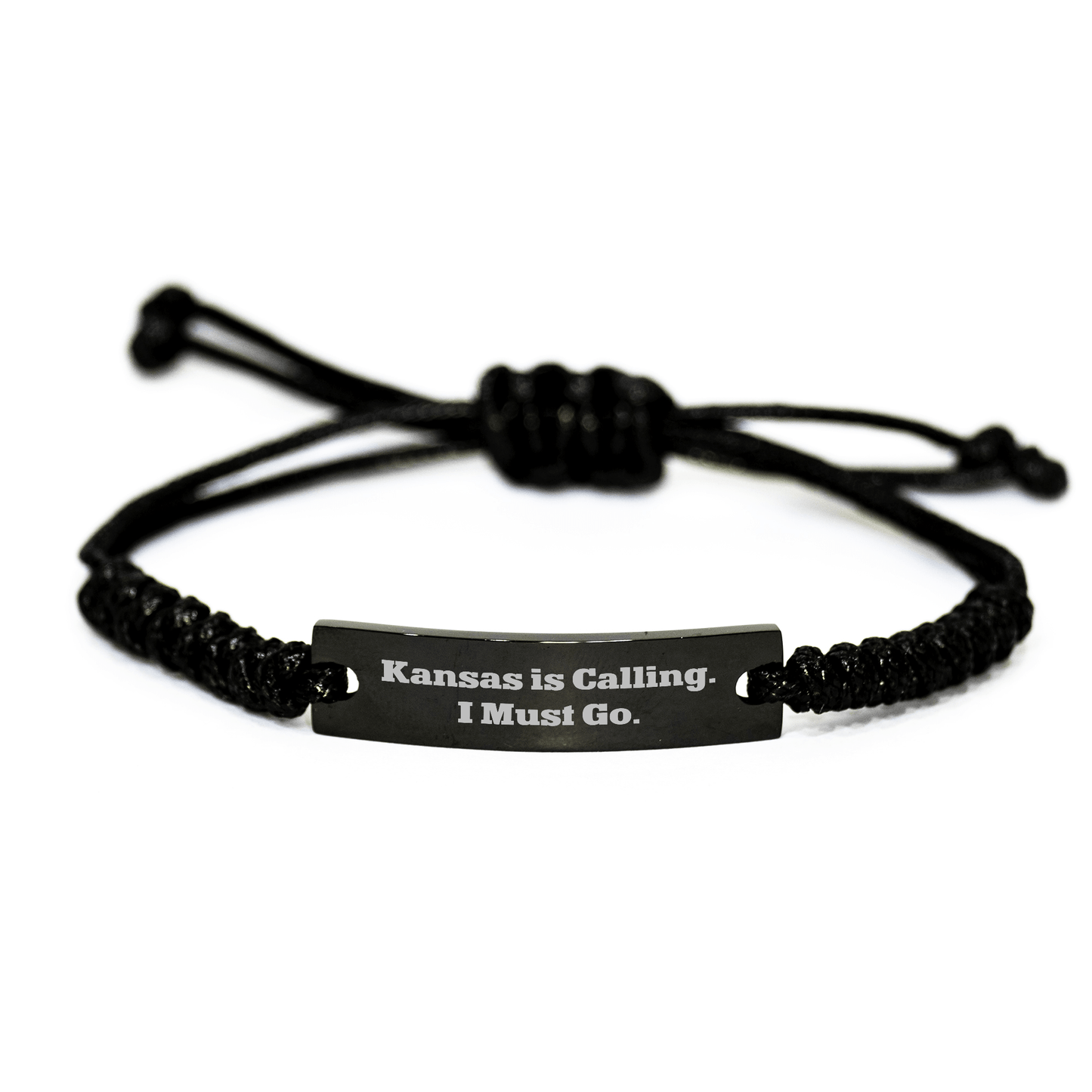 Kansas Calling Rope Bracelet, Funny Inspirational Quote Gifts from Friends Family to Women Men, Adjustable Black Stainless Steel Interlaced Rope, Mother's Day Unique Gifts small / Black