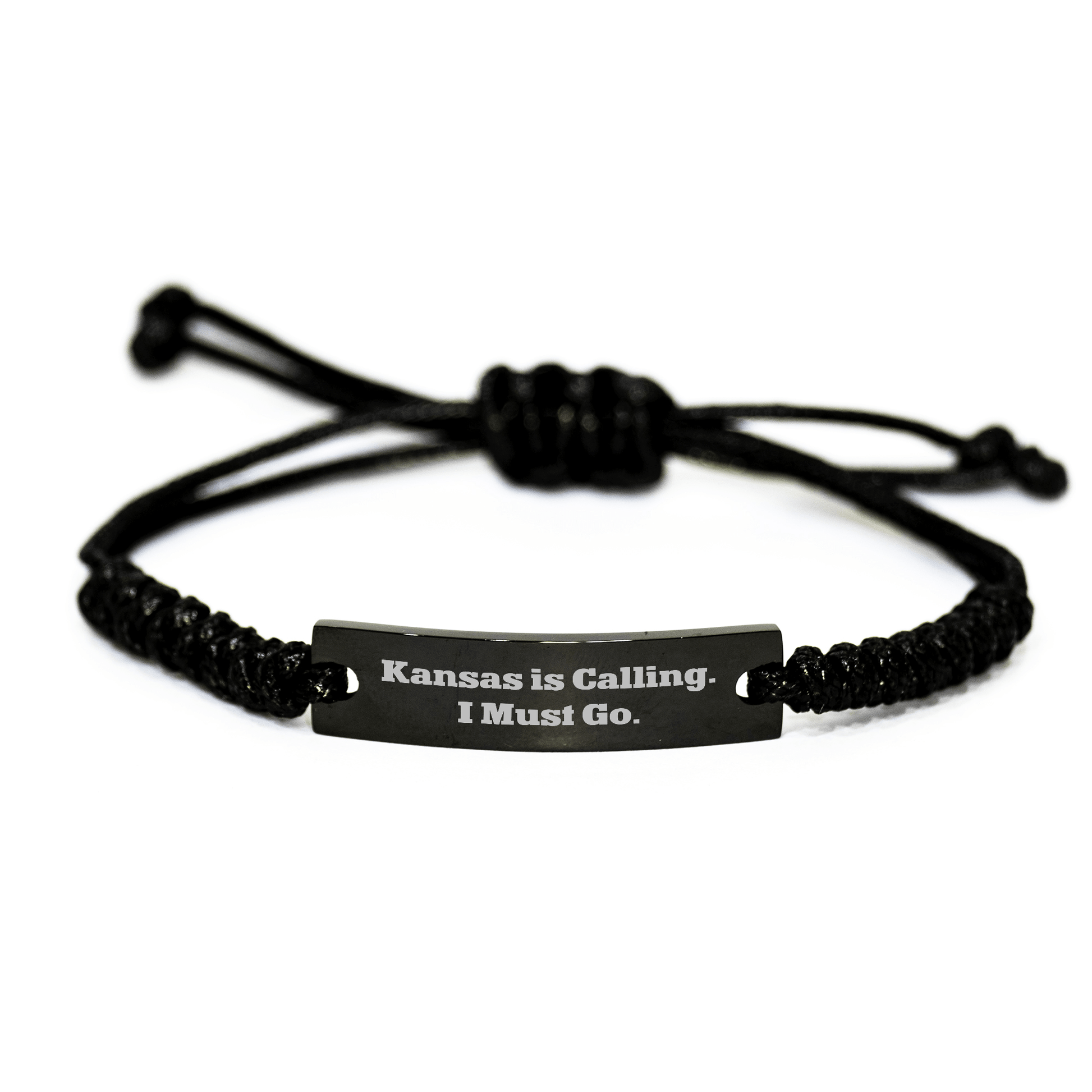 Kansas Calling Rope Bracelet, Funny Inspirational Quote Gifts from Friends Family to Women Men, Adjustable Black Stainless Steel Interlaced Rope, Mother's Day Unique Gifts small / Black