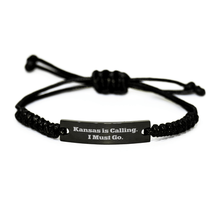 Kansas Calling Rope Bracelet, Funny Inspirational Quote Gifts from Friends Family to Women Men, Adjustable Black Stainless Steel Interlaced Rope, Mother's Day Unique Gifts small / Black