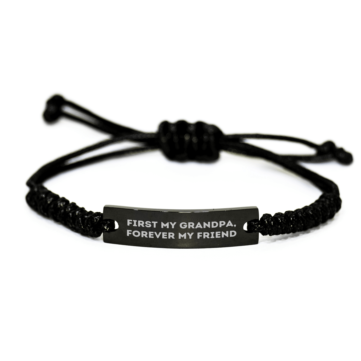 Grandpa's Forever Friend, Rope Wrap Black Stainless Steel Engraved Rope Bracelet, Gifts from Men to Grandpa on Mother's Day small / Black
