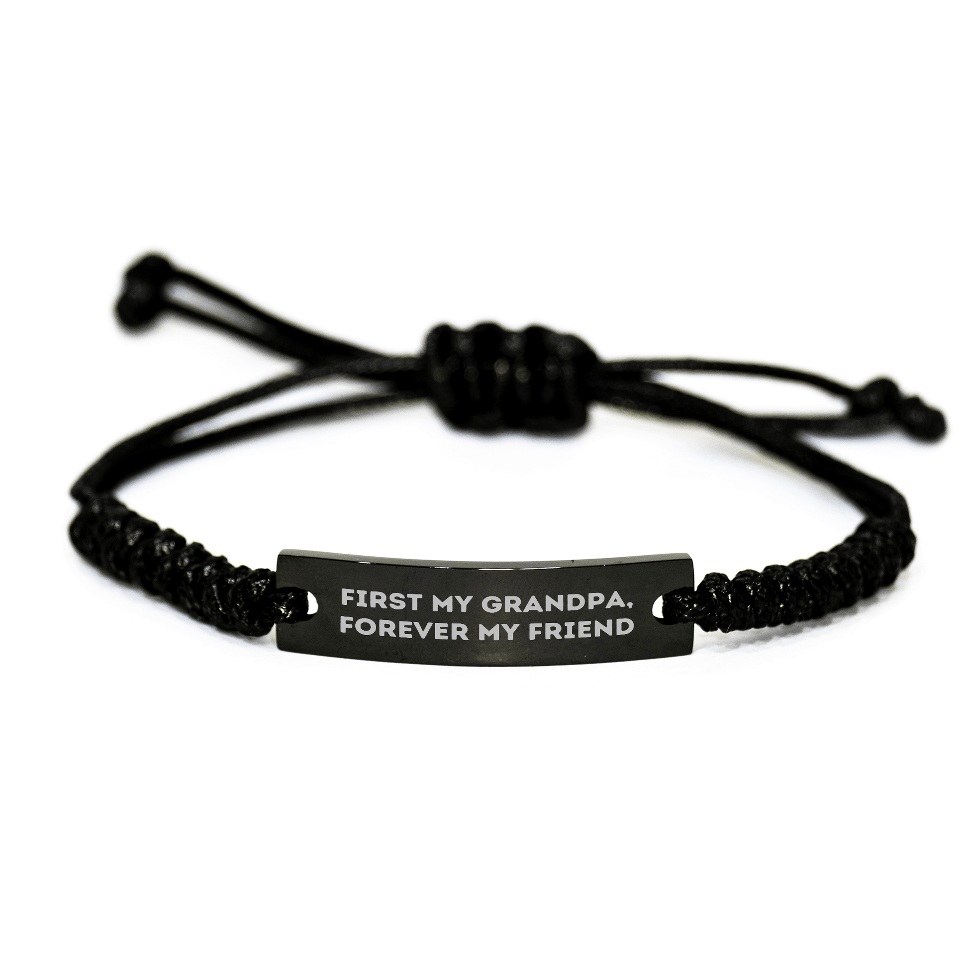 Grandpa's Forever Friend, Rope Wrap Black Stainless Steel Engraved Rope Bracelet, Gifts from Men to Grandpa on Mother's Day small / Black