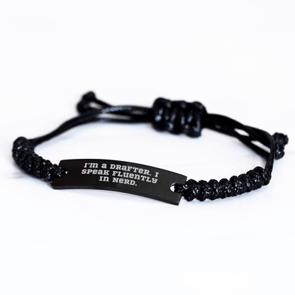 Drafter Gifts, Funny Quote, Adjustable Rope Bracelet for Men, 'I'm A Drafter. I Speak Fluently In genius.' - Unique Father's Day Unique Gifts from Friends, Coworkers, Family small / Black