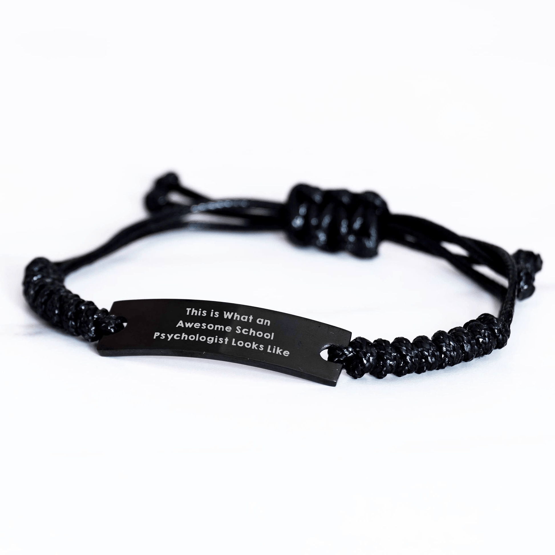 Funny School Psychologist Gifts for Him from Friends on Father's Day - Inspirational Rope Bracelet with Black Stainless Steel and Interlaced Rope small / Black