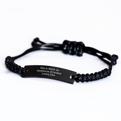 Funny Grandad Gifts - 'This Is What An Awesome Grandad Looks Like' Adjustable Rope Bracelet for Men, Gifts from Family, Dad's Unique Presents for Father's Day small / Black