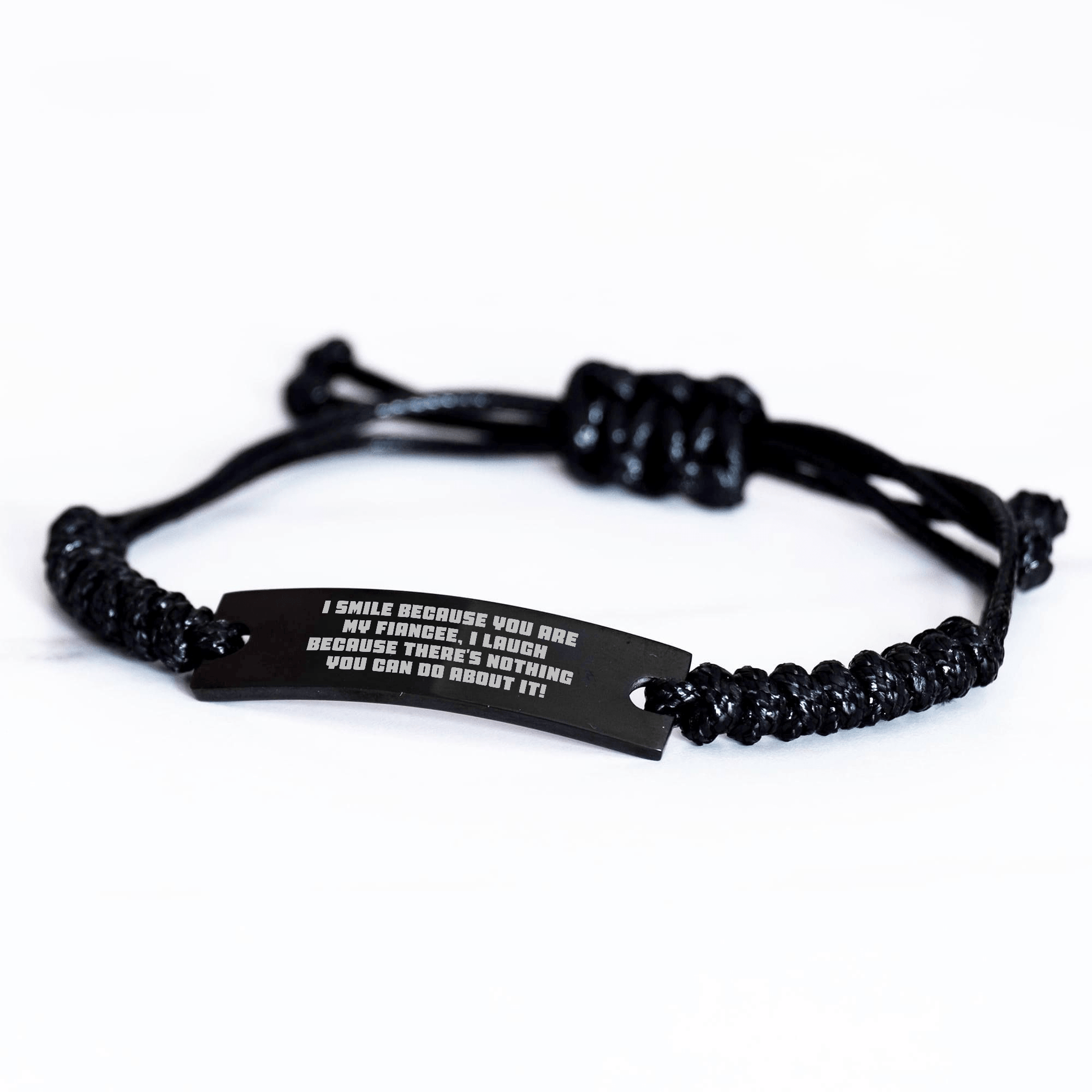 Funny Fiancee Rope Bracelet Gift for Her from Men, Unique Graduation Present with Inspirational Quote small / Black