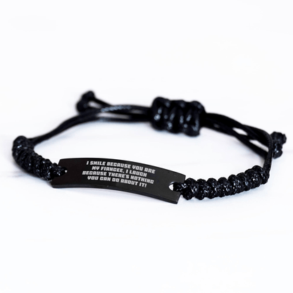 Funny Fiancee Rope Bracelet Gift for Her from Men, Unique Graduation Present with Inspirational Quote small / Black