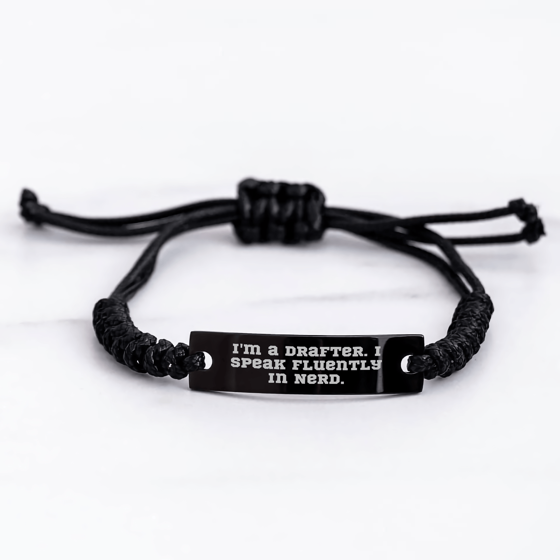 Drafter Gifts, Funny Quote, Adjustable Rope Bracelet for Men, 'I'm A Drafter. I Speak Fluently In genius.' - Unique Father's Day Unique Gifts from Friends, Coworkers, Family small / Black