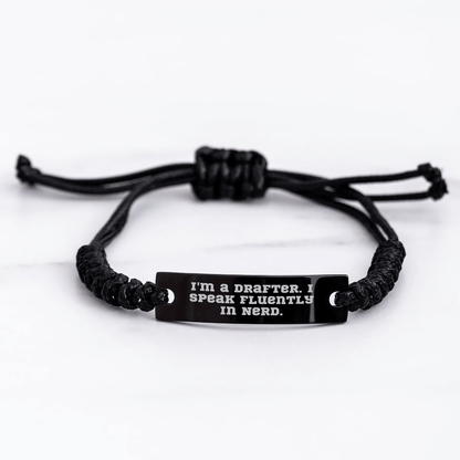 Drafter Gifts, Funny Quote, Adjustable Rope Bracelet for Men, 'I'm A Drafter. I Speak Fluently In genius.' - Unique Father's Day Unique Gifts from Friends, Coworkers, Family small / Black