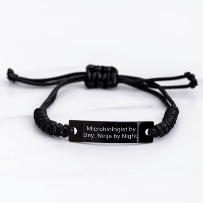 Funny Microbiologist Gifts from Friends to Microbiologist - 'Microbiologist By Day. Ninja By Night.' Rope Bracelet, Graduation Unique Gifts for Him or Her small / Black