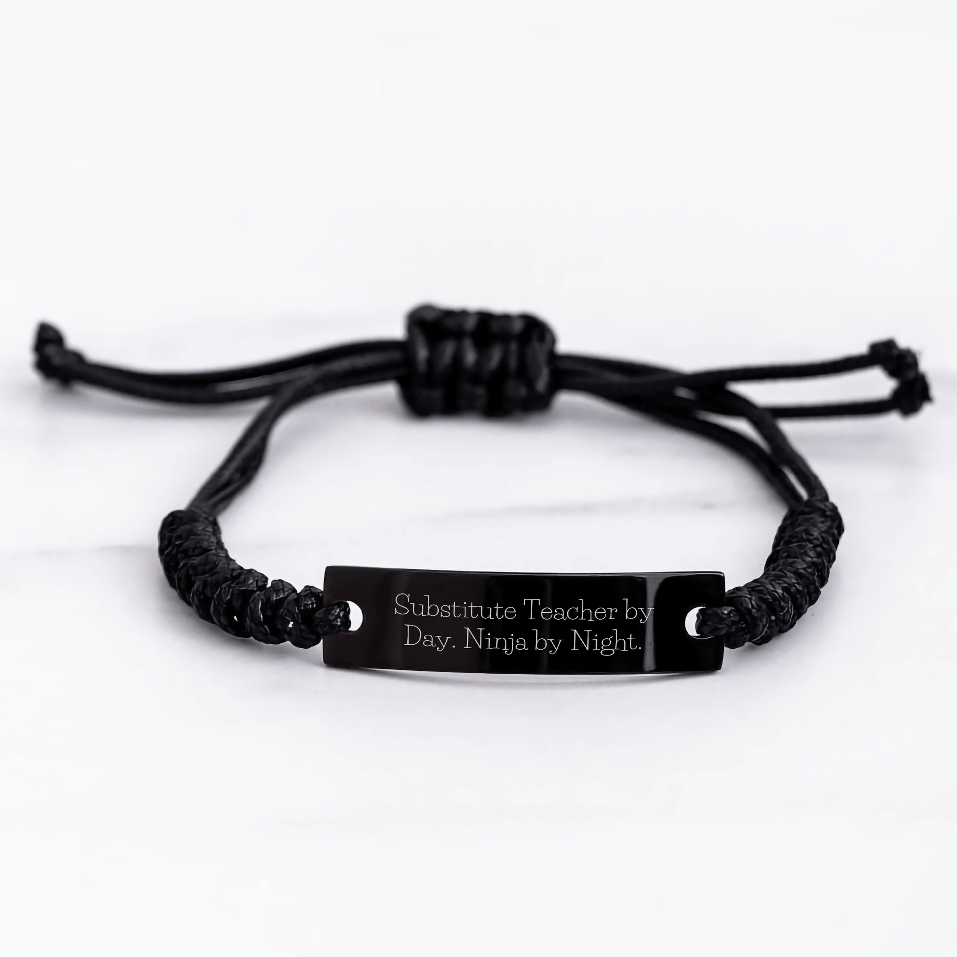 Substitute Teacher Gifts, Funny Quote Rope Bracelets for Mother's Day, Gifts from Family to Substitute Teacher By Day. Ninja By Night. small / Black
