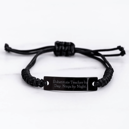 Substitute Teacher Gifts, Funny Quote Rope Bracelets for Mother's Day, Gifts from Family to Substitute Teacher By Day. Ninja By Night. small / Black