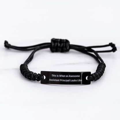Funny Assistant Principal Gifts, Black Rope Bracelet for Men, 'This Is What An Awesome Assistant Principal Looks Like' Quote, Father's Day Unique Gifts from Friends small / Black