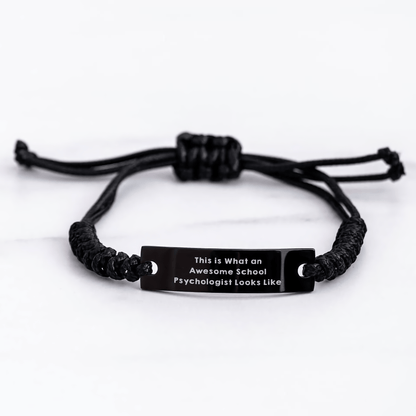 Funny School Psychologist Gifts for Him from Friends on Father's Day - Inspirational Rope Bracelet with Black Stainless Steel and Interlaced Rope small / Black