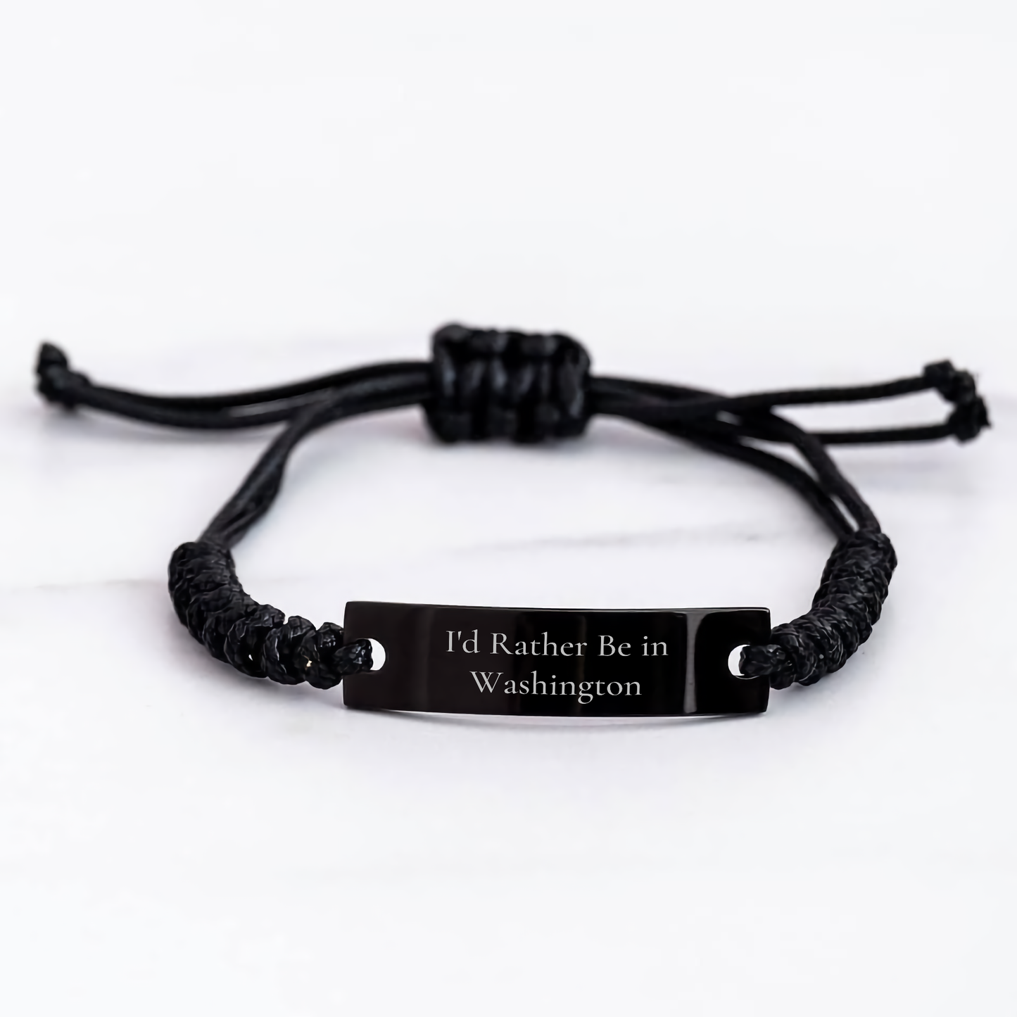 Washington Rope Bracelet, 'I'd Rather Be In Washington' Quote, Adjustable Black Stainless Steel Rope, Father's Day Unique Gifts for Men from Friends and Family - Image 3