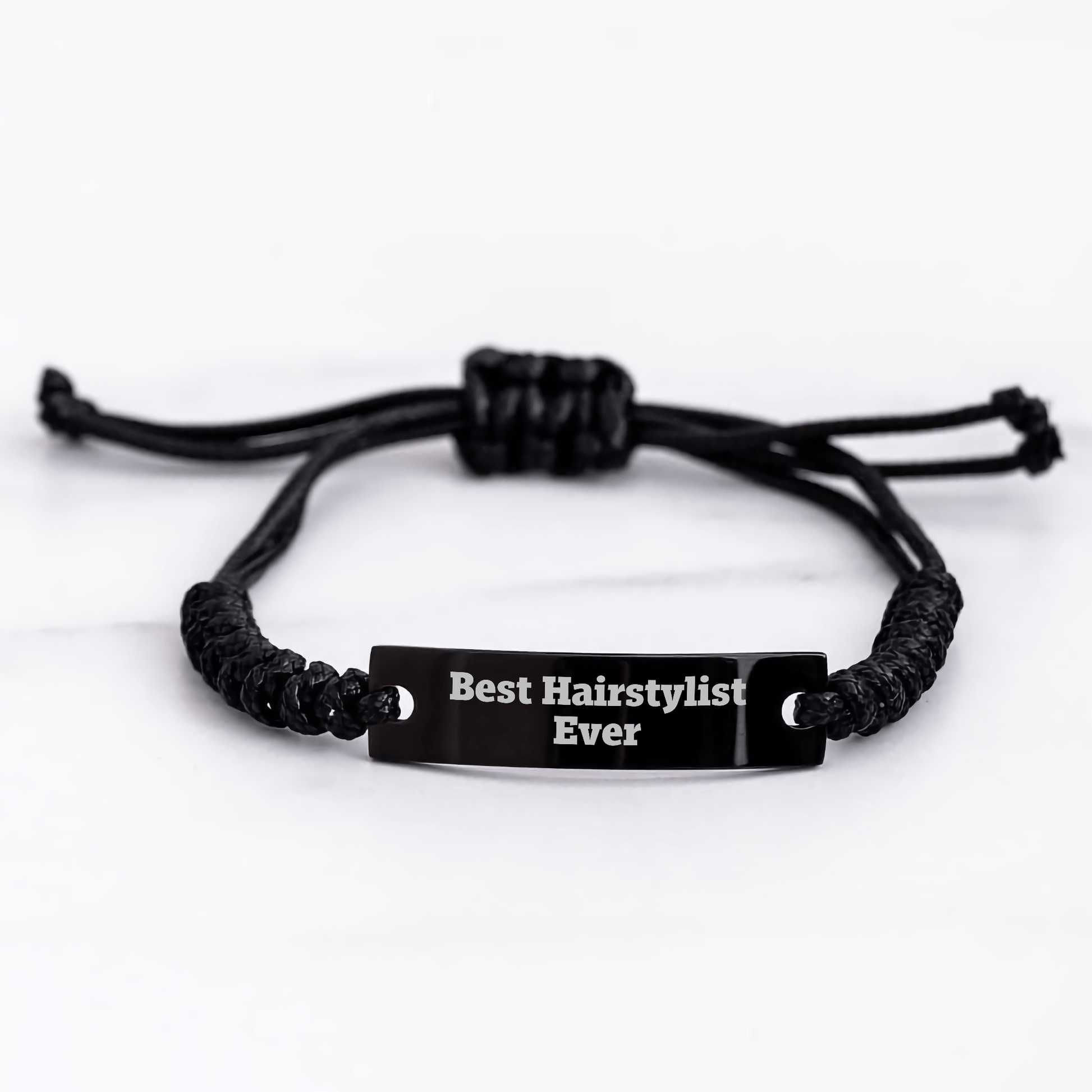 Hairstylist Gifts from Friends - Best Hairstylist Ever Quote Rope Bracelet for Mother's Day - Adjustable Black Stainless Steel with Interlaced Rope small / Black