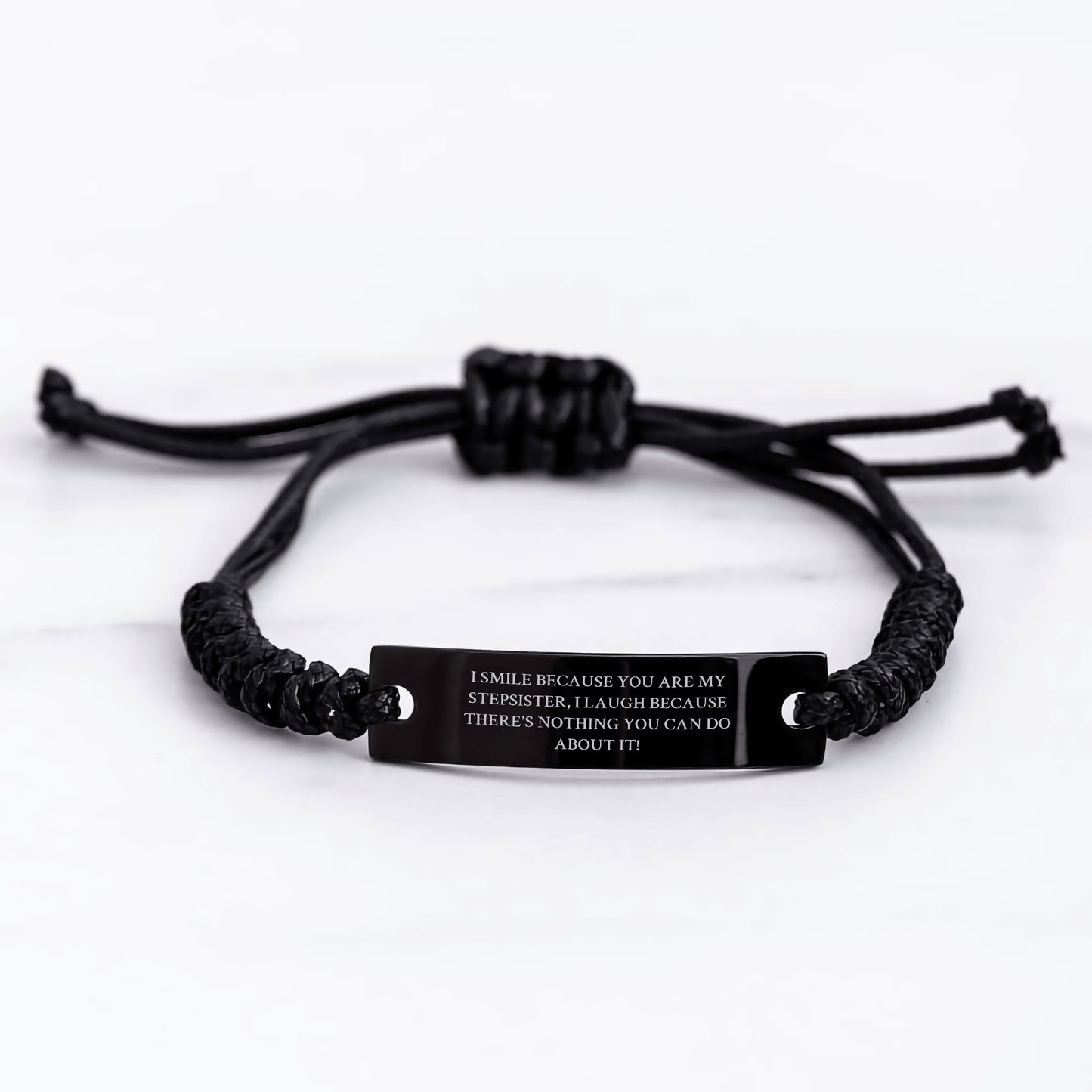 Funny Stepsister Gifts from Men, Gifts for Stepsister, Rope Bracelet, Graduation Unique Gifts with Quote, 'I Smile Because You Are My Stepsister, I Laugh Because There's Nothing You Can Do About It!' small / Black