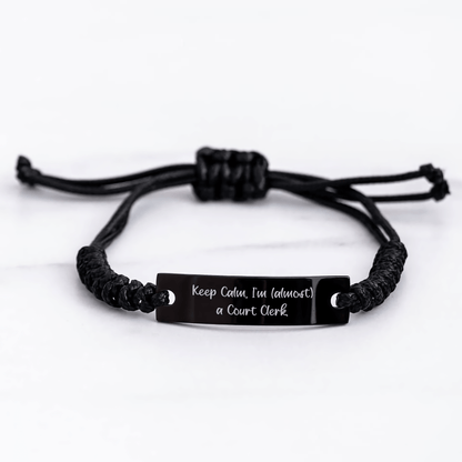 Court Clerk Gifts from Men - 'Keep Calm, I'm (almost) A Court Clerk.' Funny Rope Bracelet for Mother's Day Unique Gifts small / Black