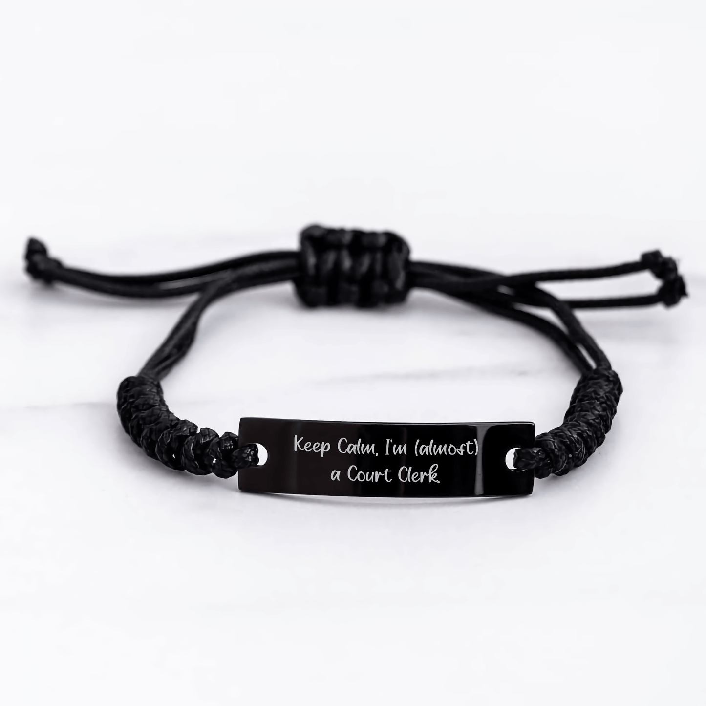 Court Clerk Gifts from Men - 'Keep Calm, I'm (almost) A Court Clerk.' Funny Rope Bracelet for Mother's Day Unique Gifts small / Black