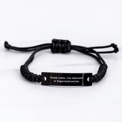 Funny Yoga Instructor Gifts from Men to Keep Calm I'm (almost) A Yoga Instructor. Graduation Unique Rope Bracelte for Women Friends Family small / Black