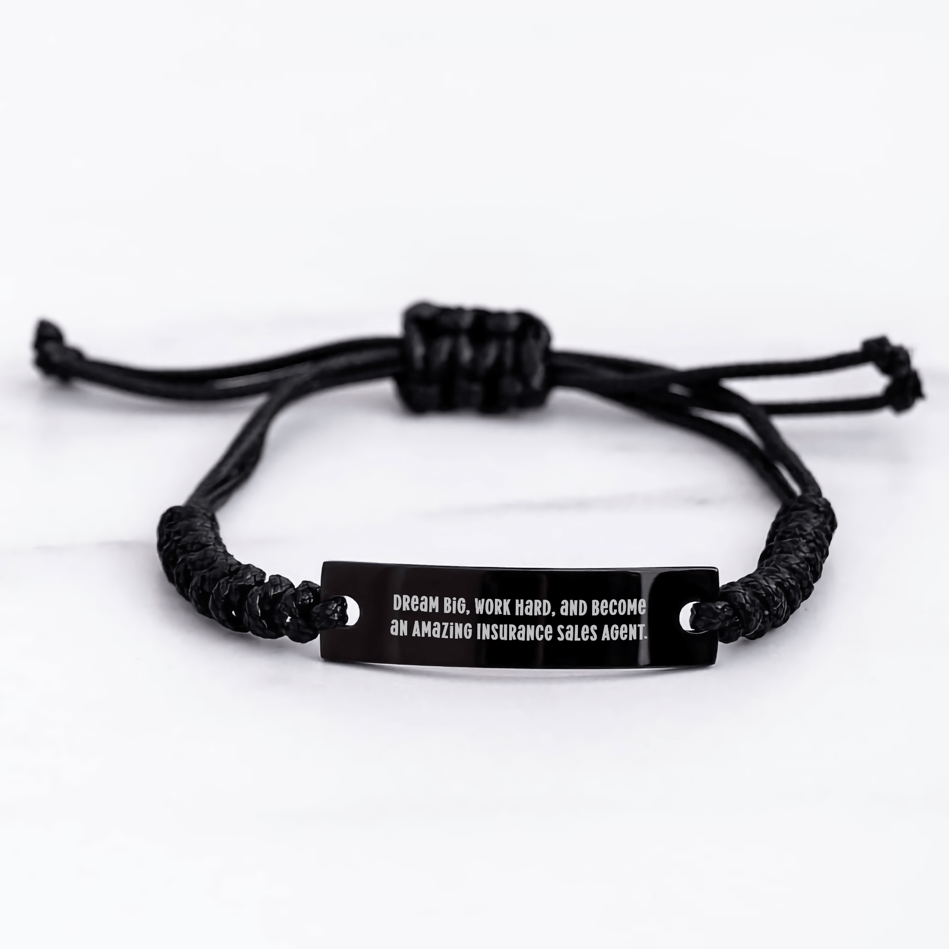 Inspiring Insurance Sales Agent Rope Bracelet Gift from Friends, Coworkers, or Family for Graduation - 'Dream Big, Work Hard, And Become An Amazing Insurance Sales Agent.' small / Black