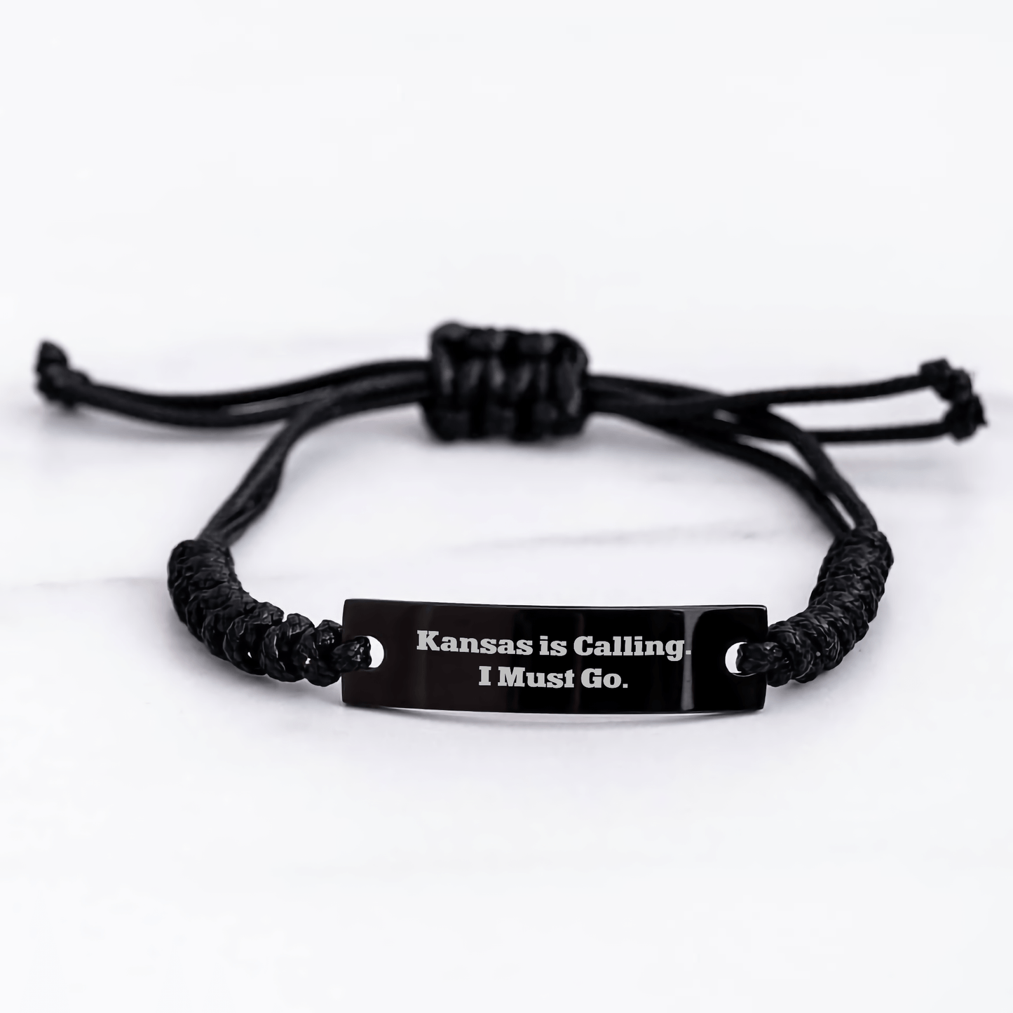 Kansas Calling Rope Bracelet, Funny Inspirational Quote Gifts from Friends Family to Women Men, Adjustable Black Stainless Steel Interlaced Rope, Mother's Day Unique Gifts small / Black