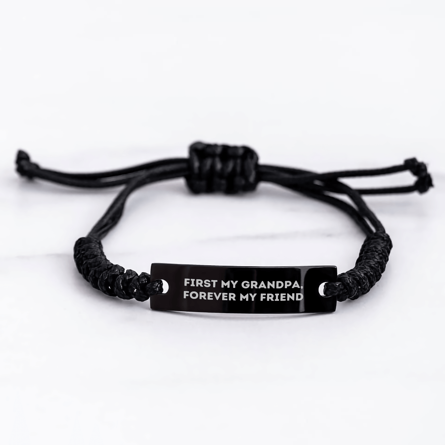 Grandpa's Forever Friend, Rope Wrap Black Stainless Steel Engraved Rope Bracelet, Gifts from Men to Grandpa on Mother's Day small / Black