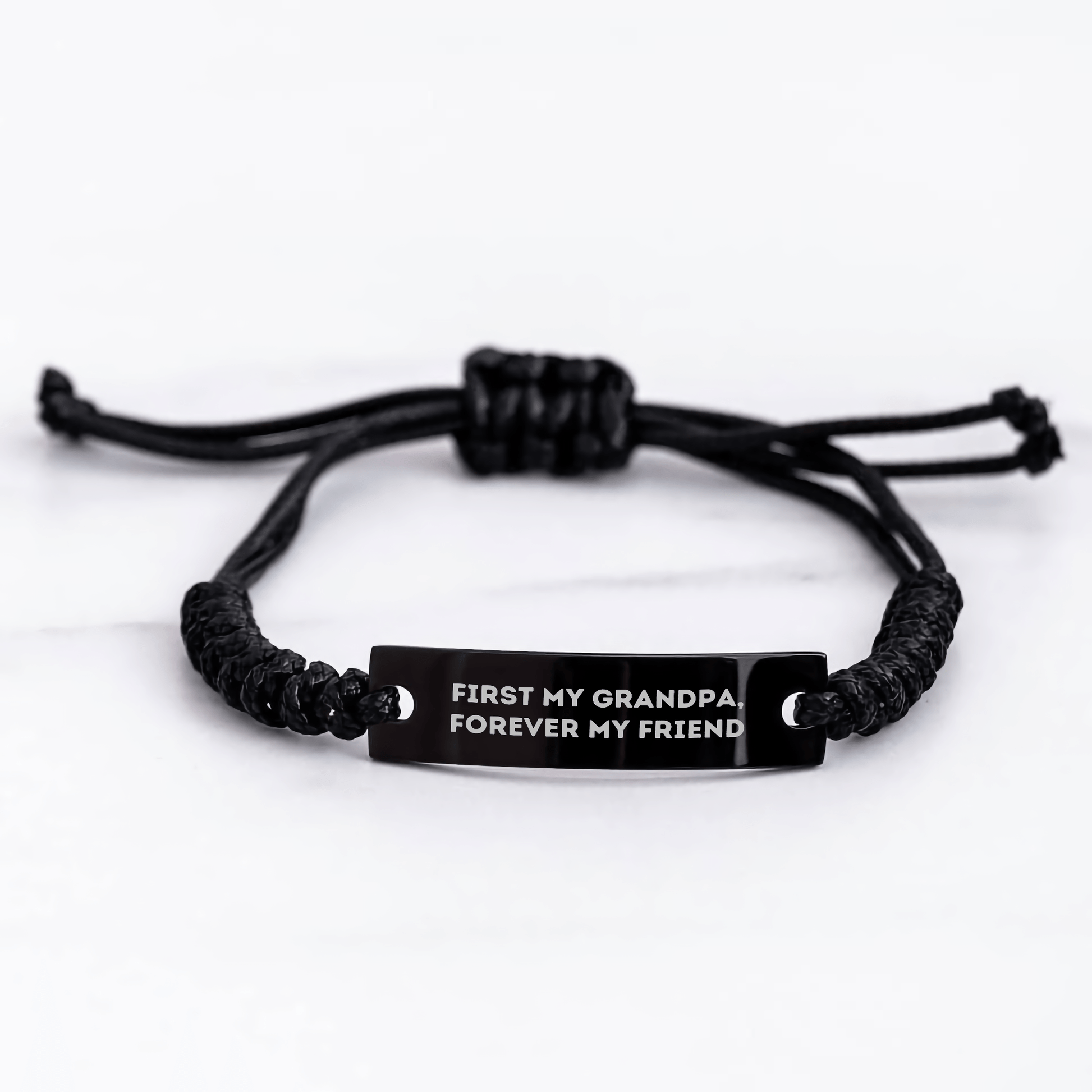 Grandpa's Forever Friend, Rope Wrap Black Stainless Steel Engraved Rope Bracelet, Gifts from Men to Grandpa on Mother's Day small / Black