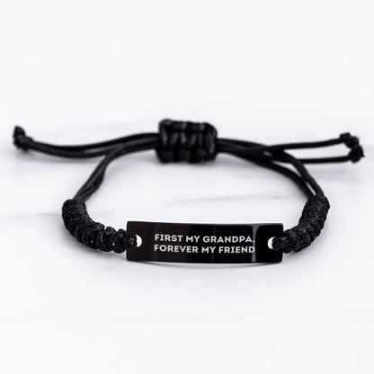Grandpa's Forever Friend, Rope Wrap Black Stainless Steel Engraved Rope Bracelet, Gifts from Men to Grandpa on Mother's Day small / Black
