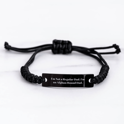 Funny Afghan Hound Dad Gift, 'I'm Not A Regular Dad. I'm An Afghan Hound Dad.' Black Rope Bracelet for Men, Graduation Unique Gifts from Dad to Son, Afghan Hound Dog Lover small / Black